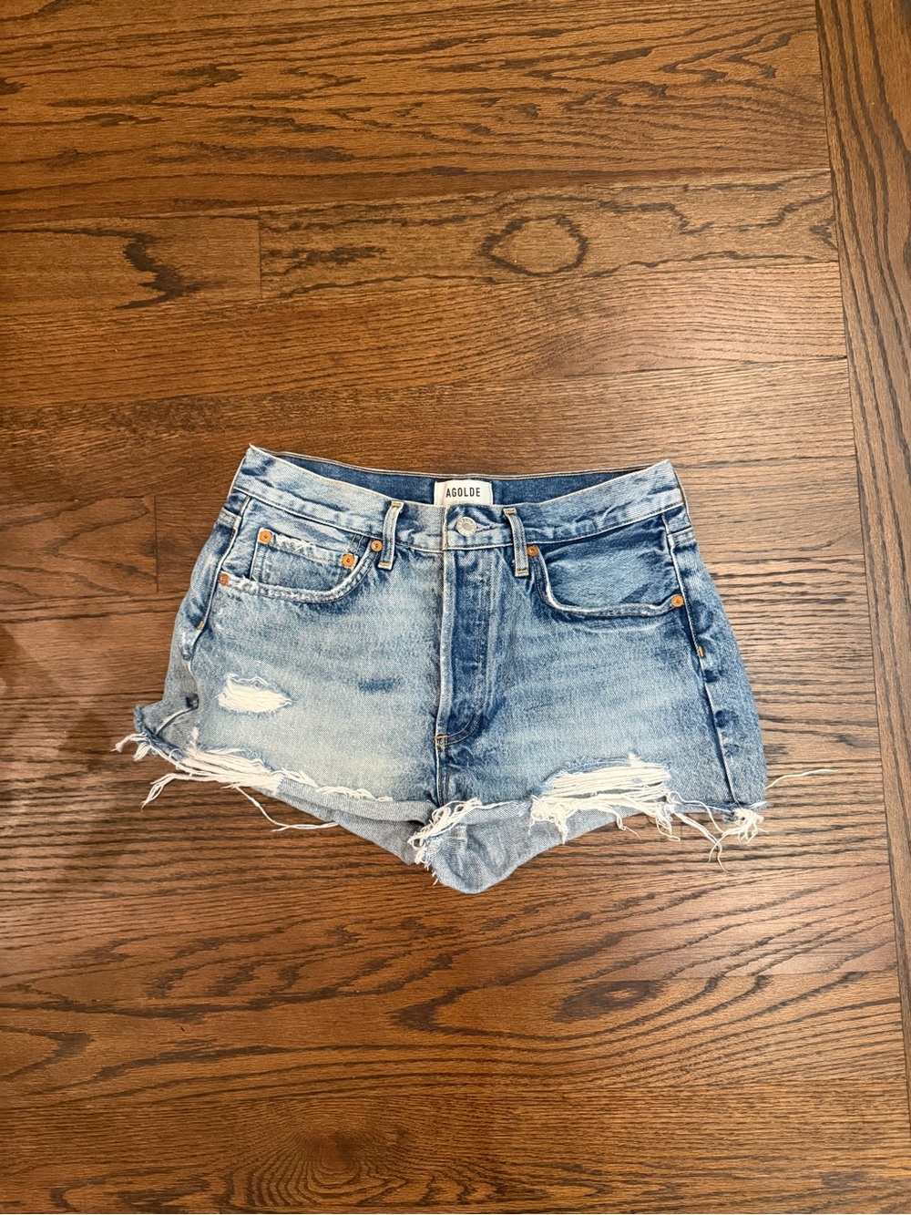 AGOLDE Light Denim Distressed Cutoff Shorts - Picture 2 of 4